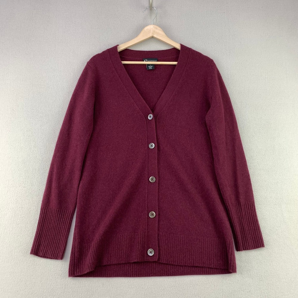 C by Bloomingdale's Cashmere Sweater Womens L Burgundy Cardigan Button Up 2-ply